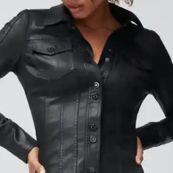 WHBM CONVERTIBLE Dress LAST ONE! Jacket Coat Shacket Long Sleeve Coated Denim - Picture 5 of 7